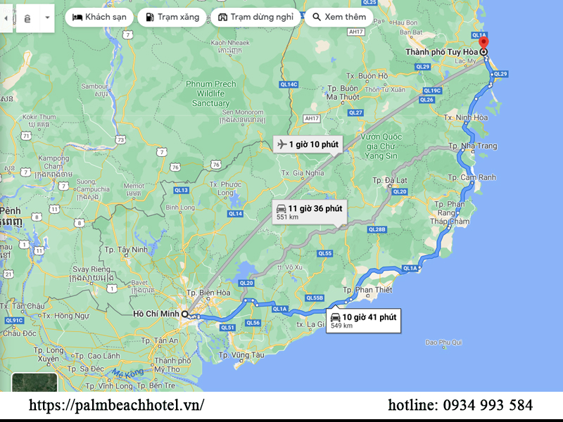 How many kilometers from Ho Chi Minh city to Phu Yen?